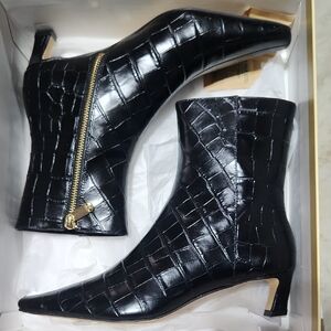 MICHAEL Michael Kors Black Croc-Embossed Ankle Booties